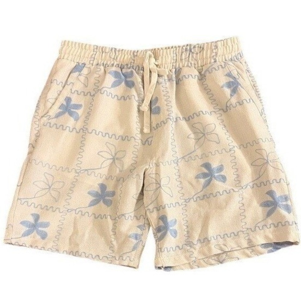Malibu by Drill Clothing‎ Co Mens Cream Blue Floral Embroidered Shorts Large